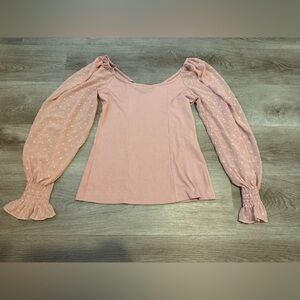Chic Blush Women's Blouse with Puff Sheer Sleeves